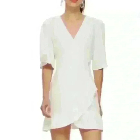 TOPSHOP White Ruffled Wrap Mini Dress | size 2 - Picture 12 of 12